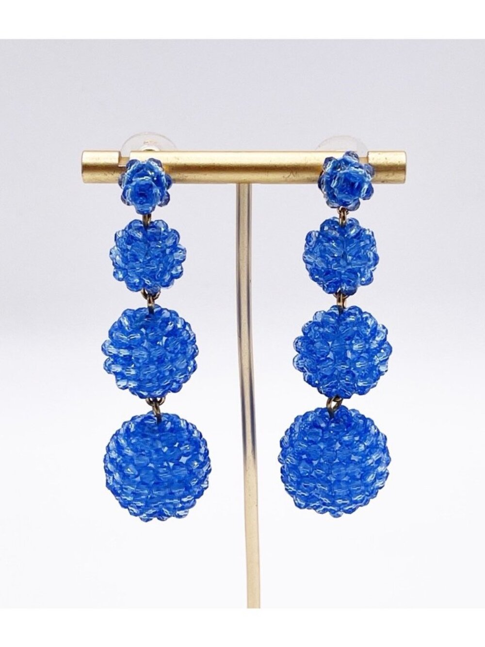 J. Crew Gold Tone Blue  Acrylic Beaded Ball Dangle/Drop Statement Earrings